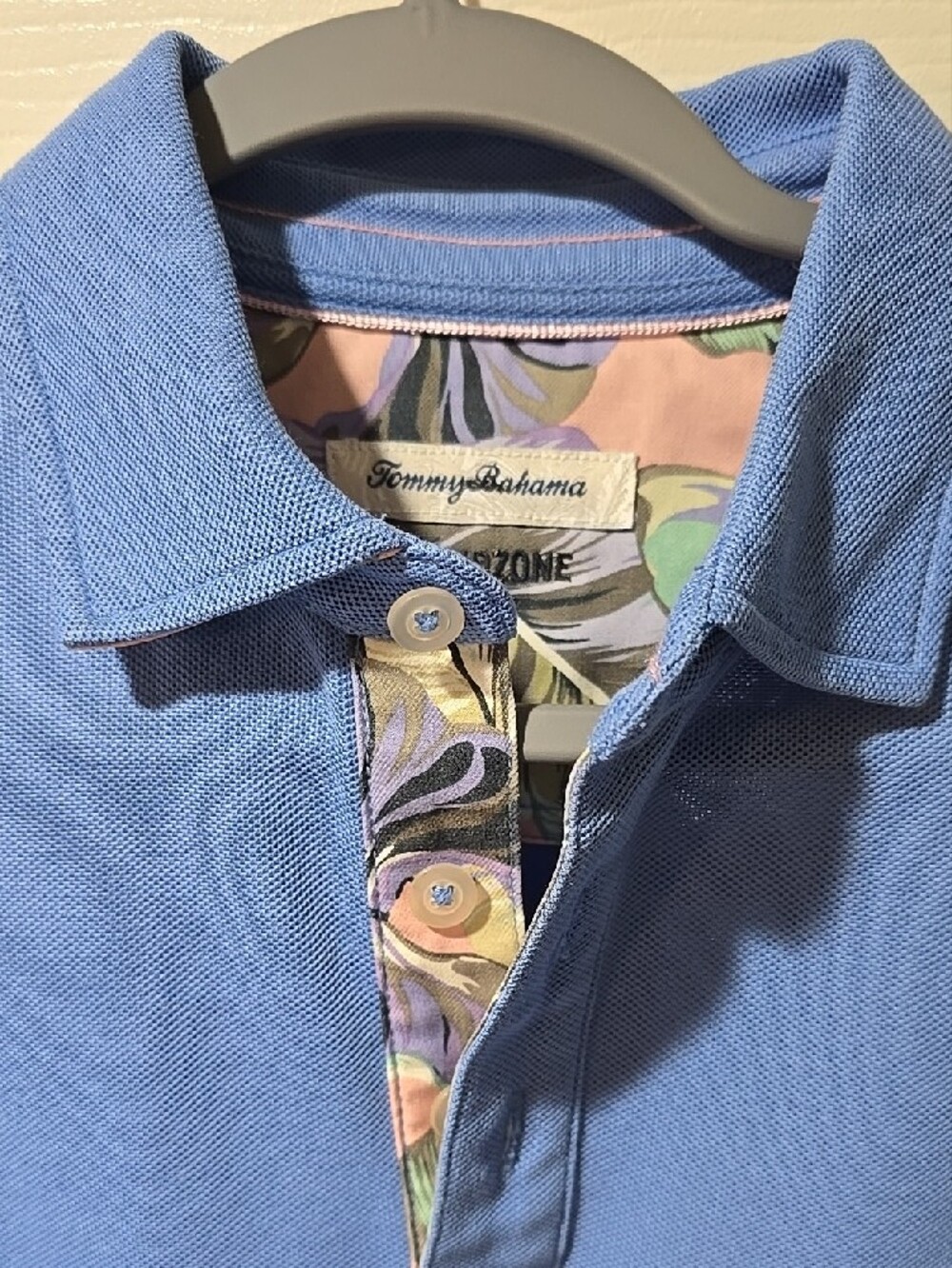 Tommy Bahama Men's Periwinkle Polo with Floral Placket - Picture 2 of 7
